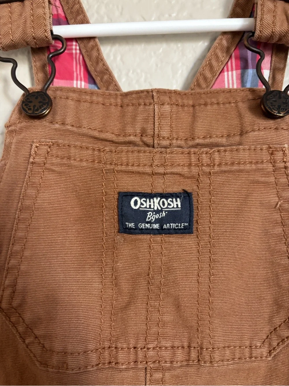 OshKosh B'gosh Brown Kids Overalls with Plaid Cuff
